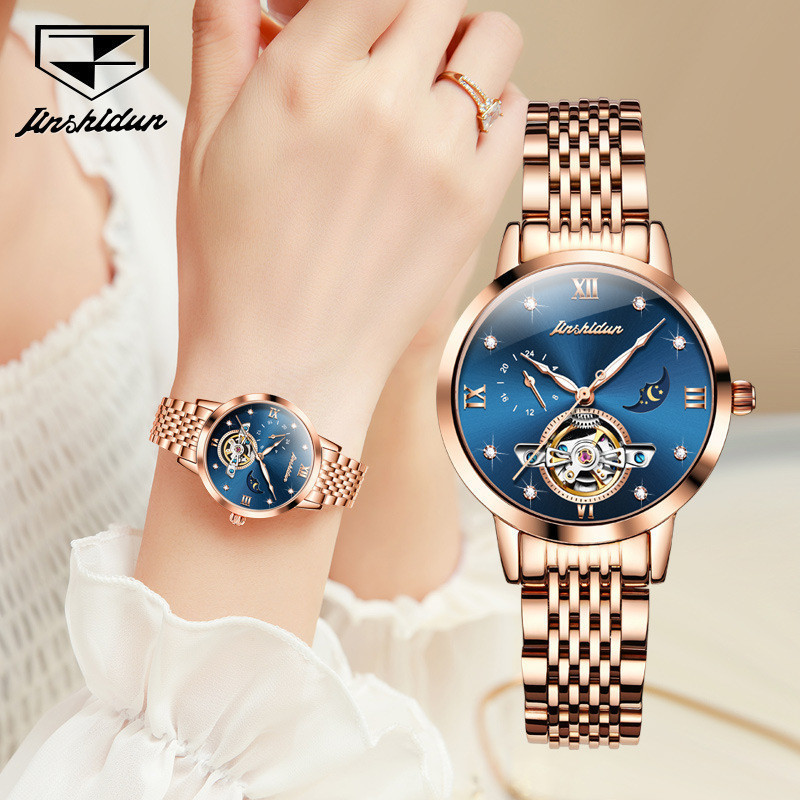 Jsdun 8832 นาฬิกาข้อมือกลไกอัตโนมัติ แบบกลวง ประดับเพชร คุณภาพสูง แฟชั่นสําหรับสตรี (ฟรีกล่องนาฬิกา