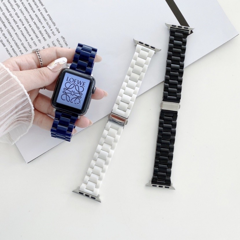 สายนาฬิกาข้อมือเซรามิค สามลูกปัด สีพื้น สําหรับ Apple S8 Watch Applewatch S7 IWatch Se
