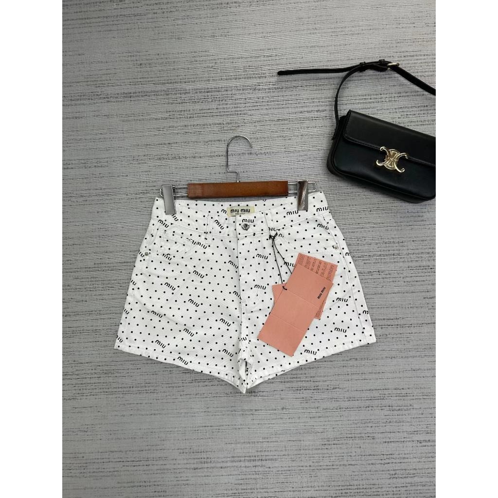 MIUMIU กางเกงยีนส ์ ผู ้ หญิงเอวสูงพิมพ ์ กางเกงสามจุดหลวม