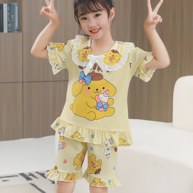 เด ็ กผู ้ หญิงแขนสั ้ นคอกลมชุดนอนลําลองโพลีเอสเตอร ์ วัยรุ ่ นสําหรับ 8 - 9 ปี