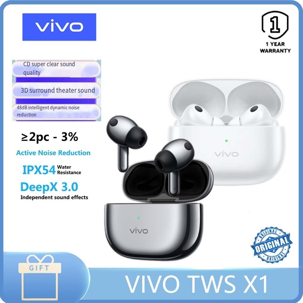 Vivo TWS X1 หูฟังบลูทูธไร้สาย ลดเสียงรบกวน กันน้ํา ความทนทานยาวนาน ความล่าช้าต่ํา 3D