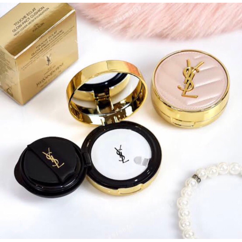 ♞คุชชั่นYsl ตลับชมพูน่ารักมากค่ะ รุ่นใหม่ล่าสุด   YSL Touche Eclat Glow-pact Cushion  ขนาด mini 5 g