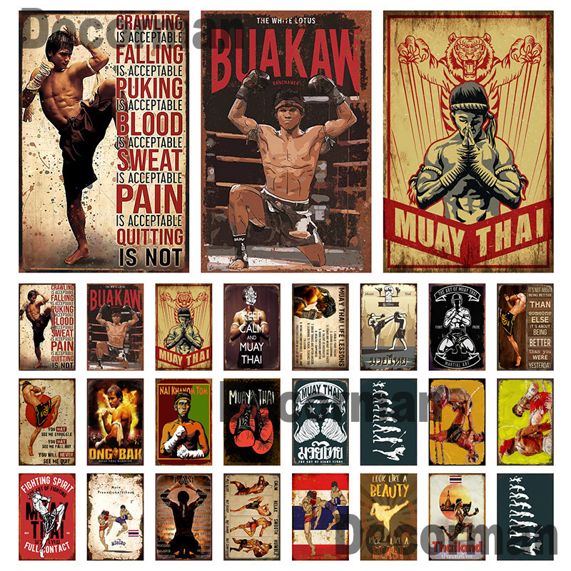 [ Mike86 ] ป้ายดีบุกมวยไทย Wall Home Boxing Thailand โปสเตอร์โลหะภาพวาดศิลปะผับ LTA-3188 20*30 CM