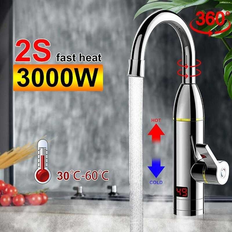 3000W Instant Electric Faucet Tap 220V 50Hz Hot Water Heater Home Stainless Steel Under Iow LED Dis