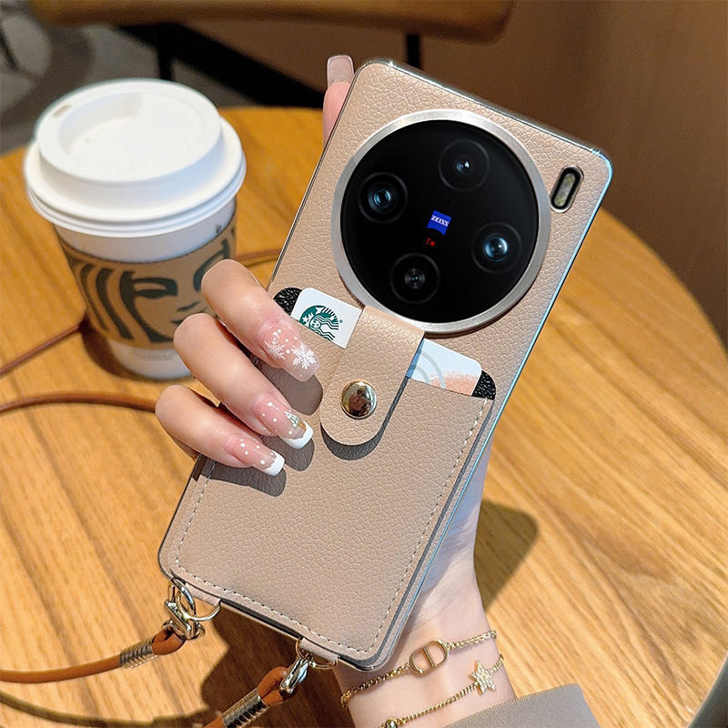เหมาะสําหรับ vivoX100 Crossbody X100Ultra กรณีหนัง X100Pro Electroplating ลิ้นจี่รูปแบบ vivoX100S เคสโทรศัพท์ X100SPro สายคล้องป้องกันกรณี