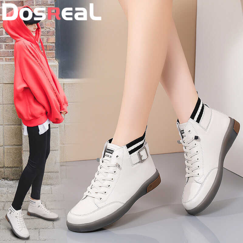 DOSREAL Korean For Women Office Lady Elevator Shoes Genuine Leather Slip On Thick Bottom Casual Ank