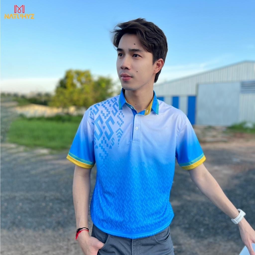 สีน้ำเงิน โปโลลายขอพระราชทาน ใส่ได้ทั้งชายและหญิง