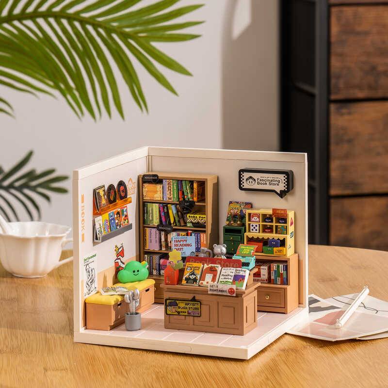 ♎ Robotime Rolife Super Creator Fascinating Book Store Plastic DIY Miniature House Kit Decorative