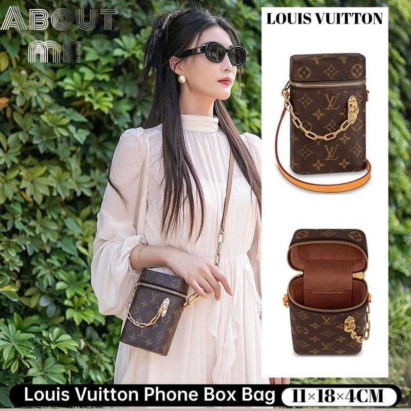 ♞,♘หลุยส์วิตตอง Louis Vuitton Phone Box Bag Classic LV bag กระเป๋าสะพายข้าง M44914#