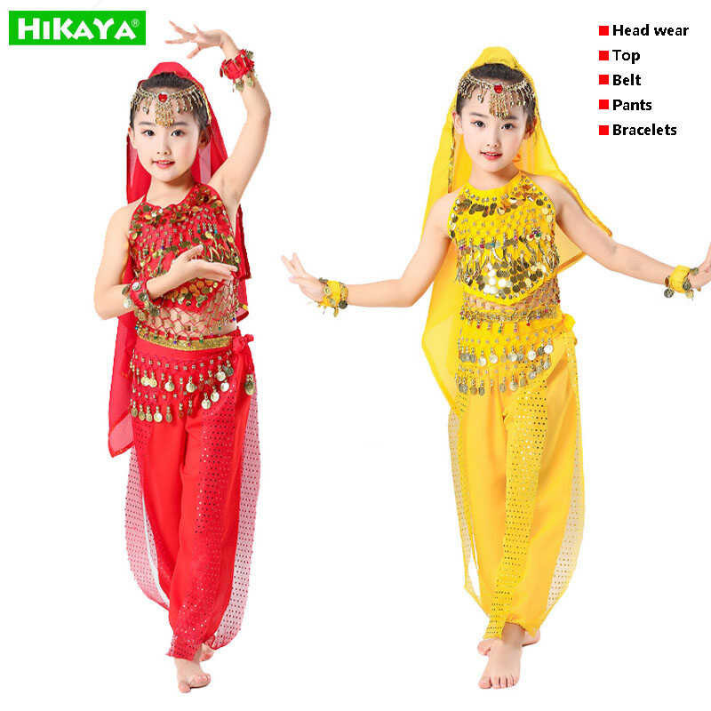HIKAYA Girls Indian Dance Dress, Belly Dance Costumes Set, Oriental Dance Girls Indian Belly Dance