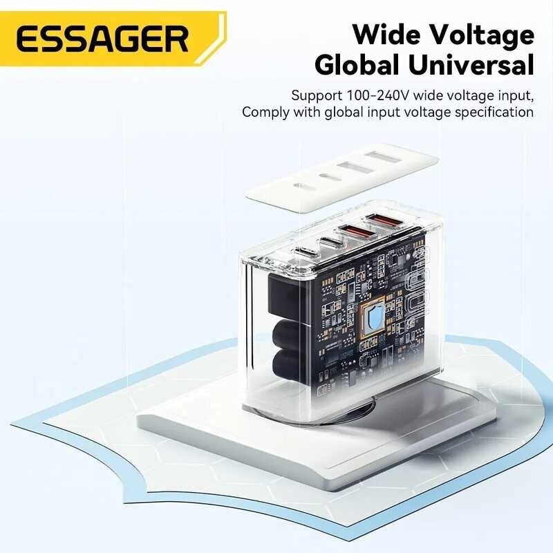 ❤ Essager 100W เครื่องชาร์จ Gan 4พอร์ต USB Type C ที่ชาร์จความเร็