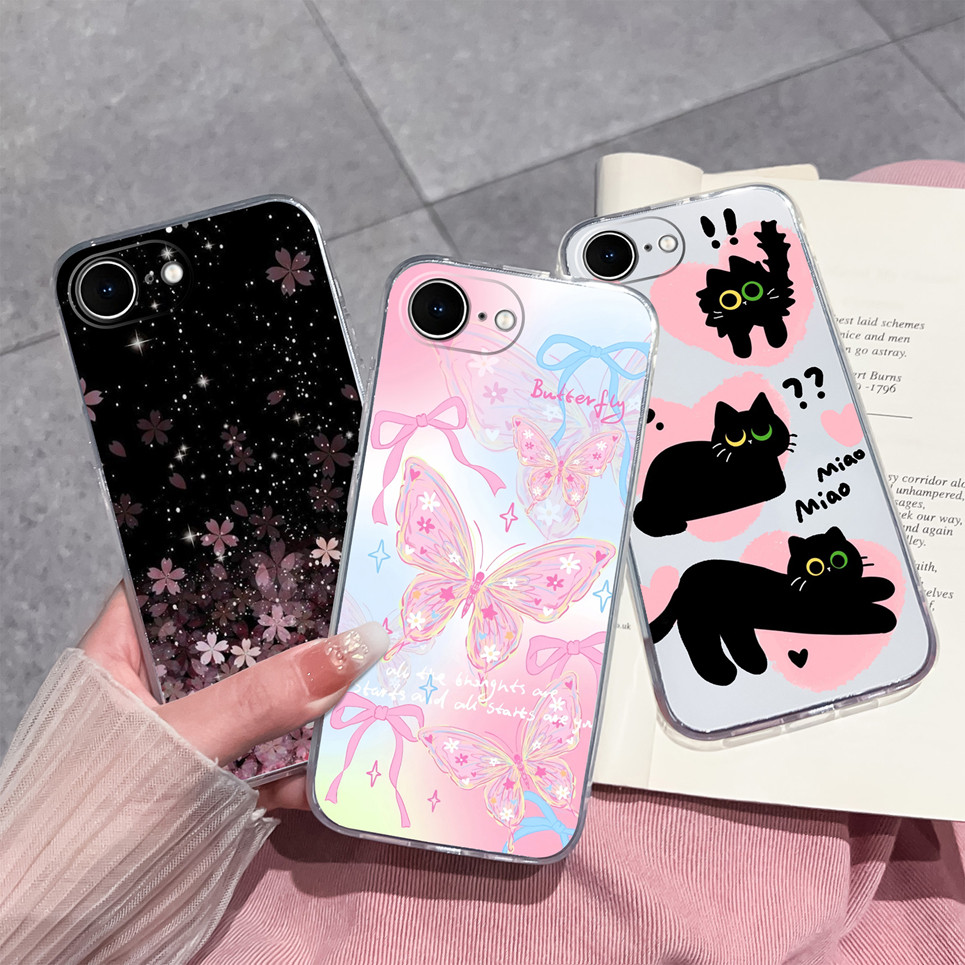 เข้ากันได้กับ Apple iPhone 17e ฝาหลังดอกไม้สวยนุ่มโปร่งใส TPU ซิลิโคนกันกระแทกเคสโทรศัพท์ป้องกัน