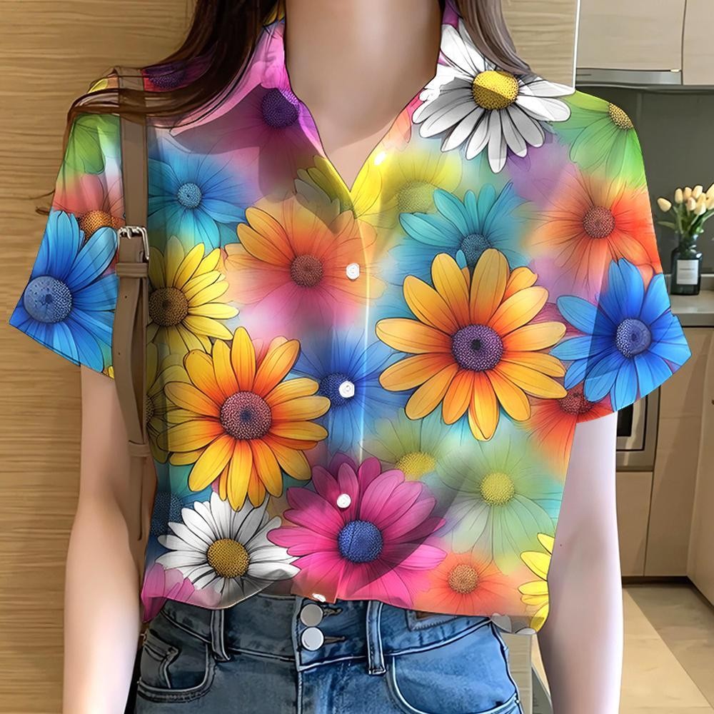 เสื้อลายดอกผู้หญิง ลายรุ้งกราฟฟิตี้ แขนสั้น ไซส์ใหญ่ thumbnail 8
