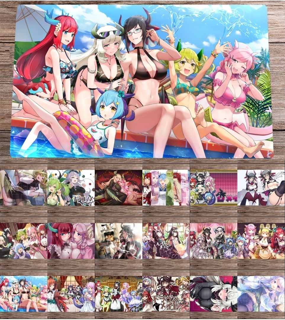 Yugioh Playmat Dragonmaid Girls TCG CCG Mat Trading Card Game Mat Anime Board Game Playmat Desk Pad & ฟรีกระเป๋า Mousepad