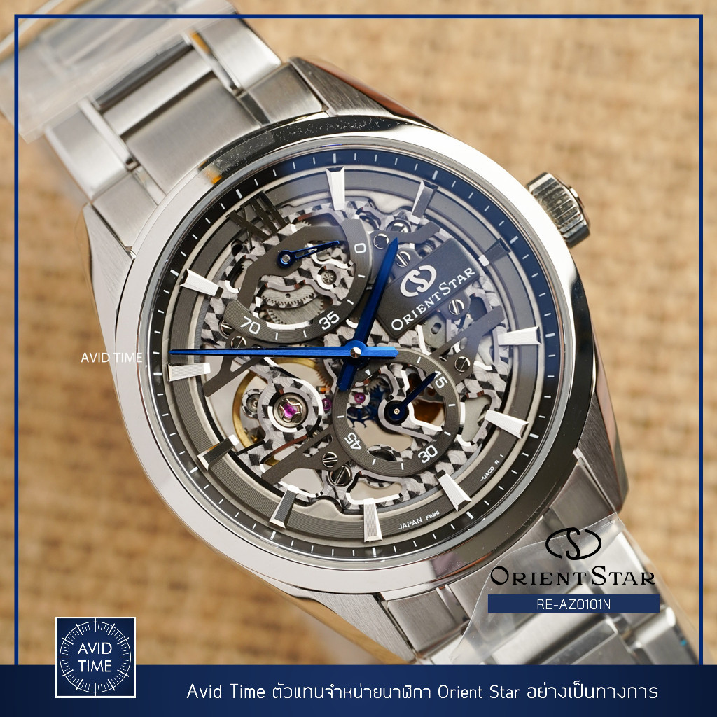 ♞[แถมเคสกันกระแทก] นาฬิกา Orient Star New Skeleton Mechanical RE-AZ0101N 39mm Automatic Avid Time โ