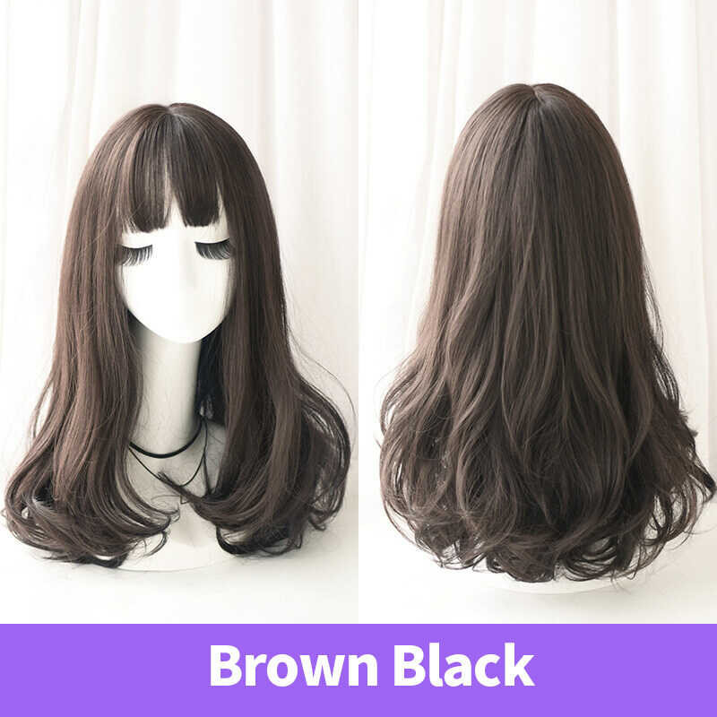 ➧ 7Jhh WIGS Light Brown Medium Length Curly Partial Bangs Women Fashion High Quality Heat Resista