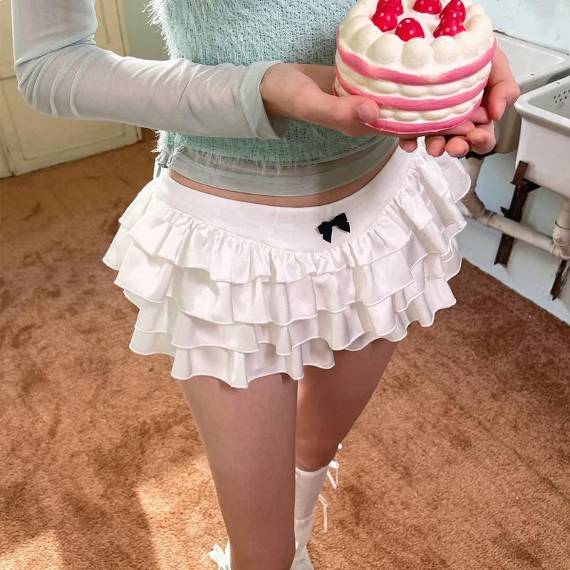 Shanmieleng miu สไตล ์ Pure Desire กระโปรงเค ้ กพร ้ อมขอบเชื ้ อรากระโปรงจีบปุยเอวต ่ ํา