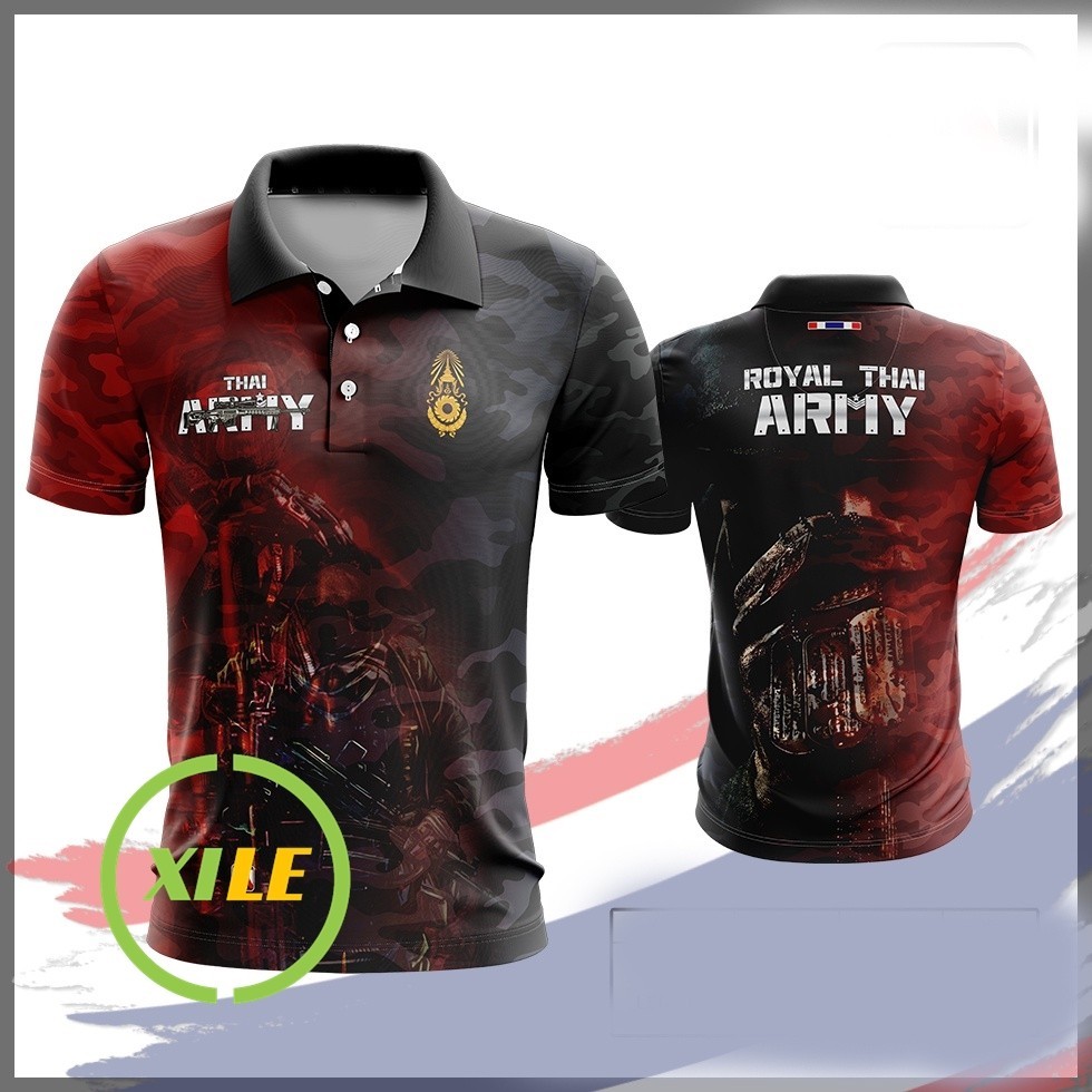Xile8 A24 เสื้อโปโลนายสิบทหารบก คอปกพิมพ์ลาย NCO