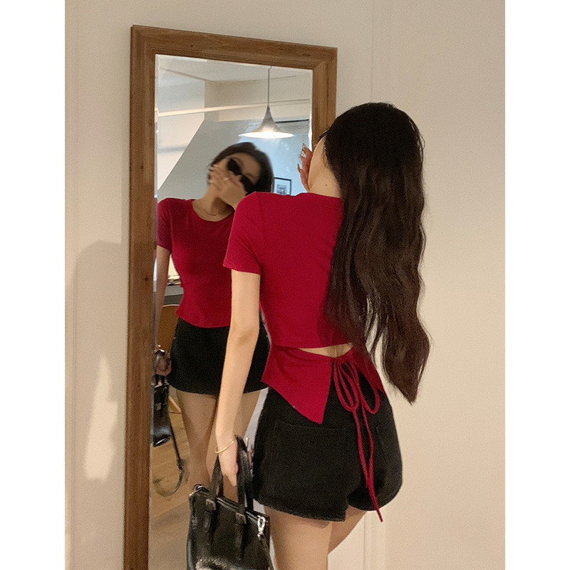 73290 Back Laced-Up Slimmer Look Top เสื ้ อยืดแขนสั ้ นผู ้ หญิง