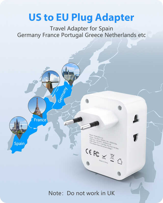 ❤ LENCENT European Travel Adapter, International Power Adaptor With 3 Outlets 2 USB Charger, Plug