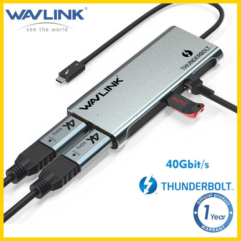 3 WAVLINK Thunderbolt HUB แท่นวางขนาดเล็กพร้อม USB 3.0และ Gigabit Ethernet,  .0และ