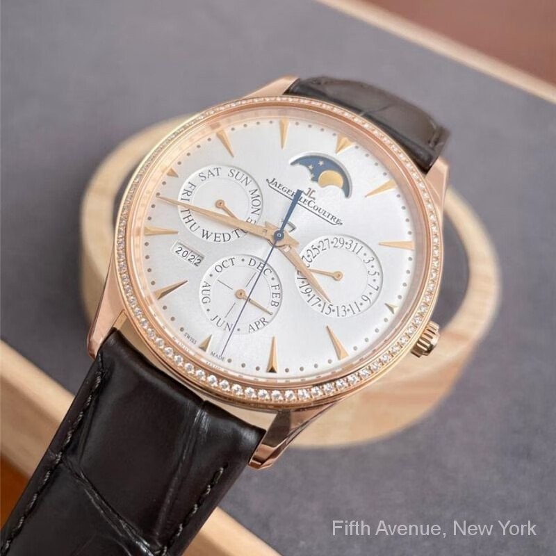 Jlc Master 18K Rose Gold/Diamond Automatic Mechanical Watch Men 's Perpetual Calendar Luxury Men 's