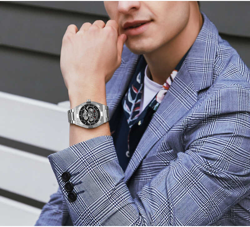 Forsining watch Original stainless steel strap fashion business montre homme Luminous Skeleton mech