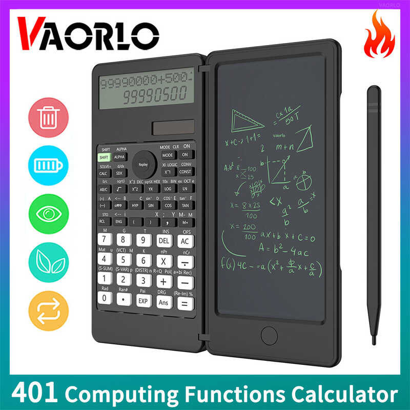 VAORLO 401 Computing Functions Solar Scientific Calculator With 6 Inch Writing Tablet LCD Notepad