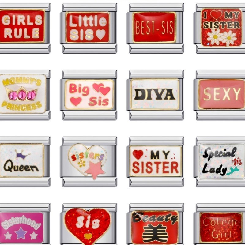 Y2k ผู้หญิงน้องสาวสาว Queen Diva สีสัน Glaze Charm Links Fit 9 มม.สร้อยข้อมือสแตนเลสทํา DIY เครื่องป