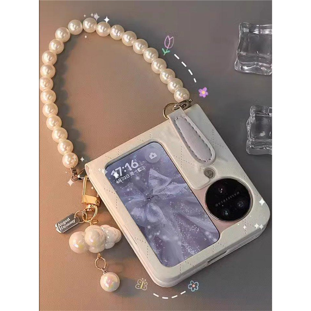 เกาหลีน่ารักสีทึบ Cloud Pearl Chain เคสโทรศัพท์สําหรับ OPPO N3Flip N3 Flip N3Flip N2Flip N2 Flip N2F