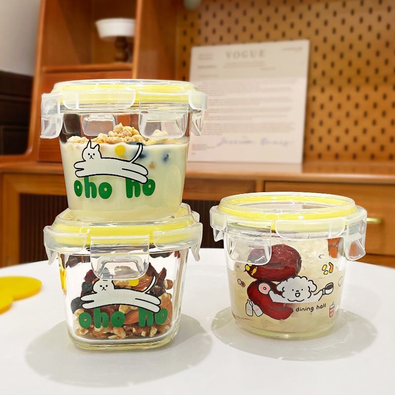 ทนอุณหภูมิสูงแก้วสดเก็บกล่องอาหารเสริมทารกชามกล่องเก็บตู้เย็นสด @-