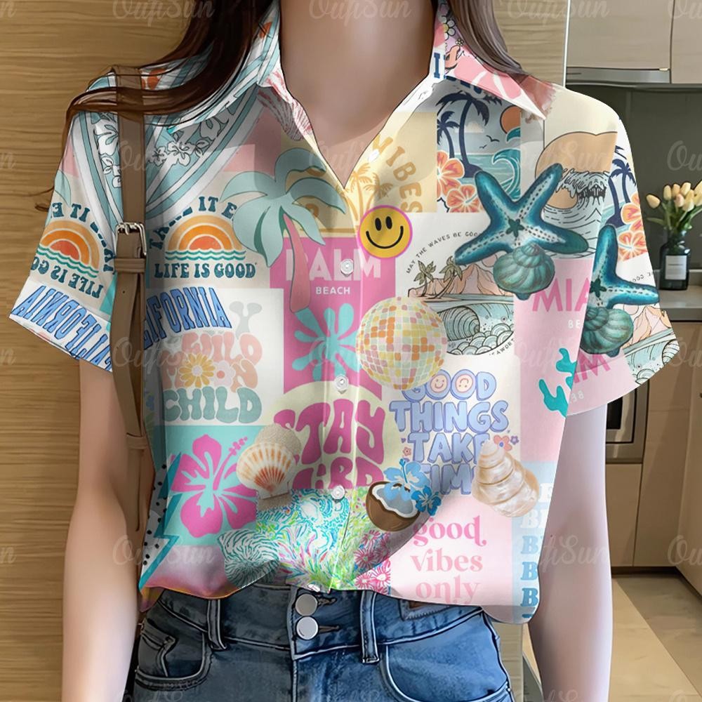 เสื้อดอกไม้สําหรับผู้หญิง เสื้อผ้า เสื้อสายรุ้ง เสื้อพิมพ์ลาย เสื้อกราฟฟิตี้ เสื้อฮาวาย เสื้อเชิ้ตลําลองแขนสั้น ขนาดใหญ่เกินไป เสื้อสําหรับผ 66