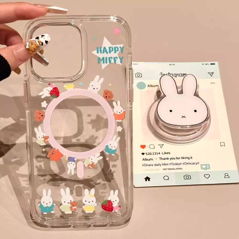 เหมาะสําหรับเคสโทรศัพท์แม่เหล็ก iPhone16promax พร้อมตัวยึดแม่เหล็ก Miffy Apple15141312เคสโทรศัพท์