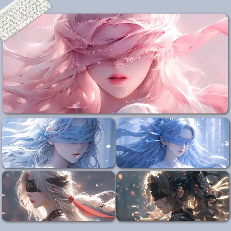 ♞Cartoon Blindfolded Girl Mouse Pad Extra Large E-Sports Gaming Mouse Pad