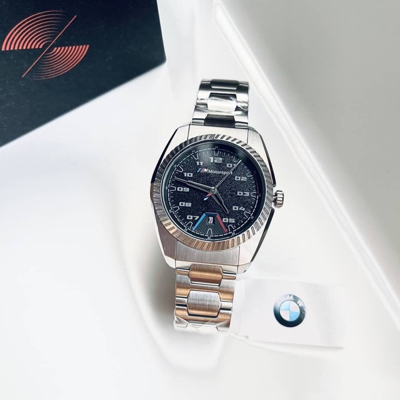♞,♘,♙(ผ่อน0%) นาฬิกาชาย BMW Motorsport Silver stainless steel mens watch BMW3000 ️หน้าปัด 42 มม. สแ
