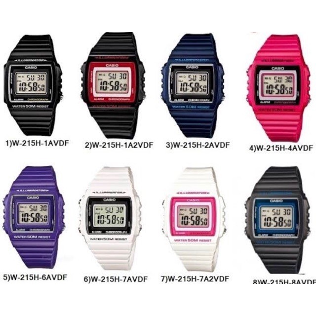 



 ♞CASIO ของแท้  รุ่น W-215H นาฬิกา ใส่ได้ทั้งชาย หญิง สายเรซิ่น รับประกัน1ปี W215H W215 W-215