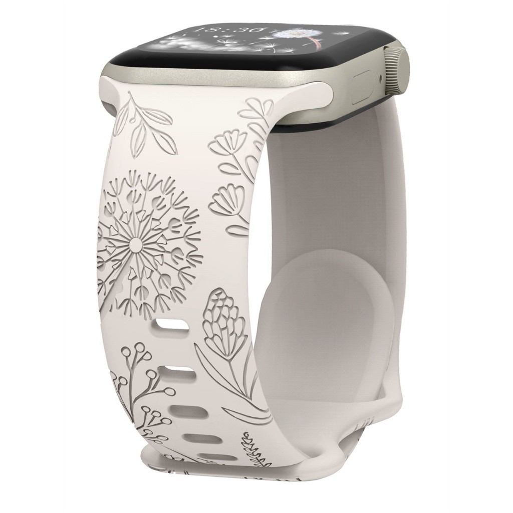สายนาฬิกาข้อมือ ยางซิลิโคนนิ่ม ลายดอกไม้ สไตล์ธรรมชาติ แบบเปลี่ยน สําหรับ Apple Watch S9 8 7 6 5 4