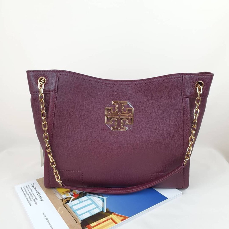 (สด-ผ่อน) กระเป๋าถือสีแดง 39057 Tory Burch Britten  - Small Slouchy Leather Tote