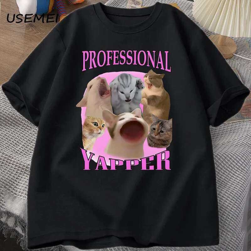 Professional Yapper Cat กราฟิก T เสื้อผู้หญิงผู้ชายผ้าฝ้ายแขนสั้นเสื้อยืด Casual O คอพิมพ์ Tshirt St