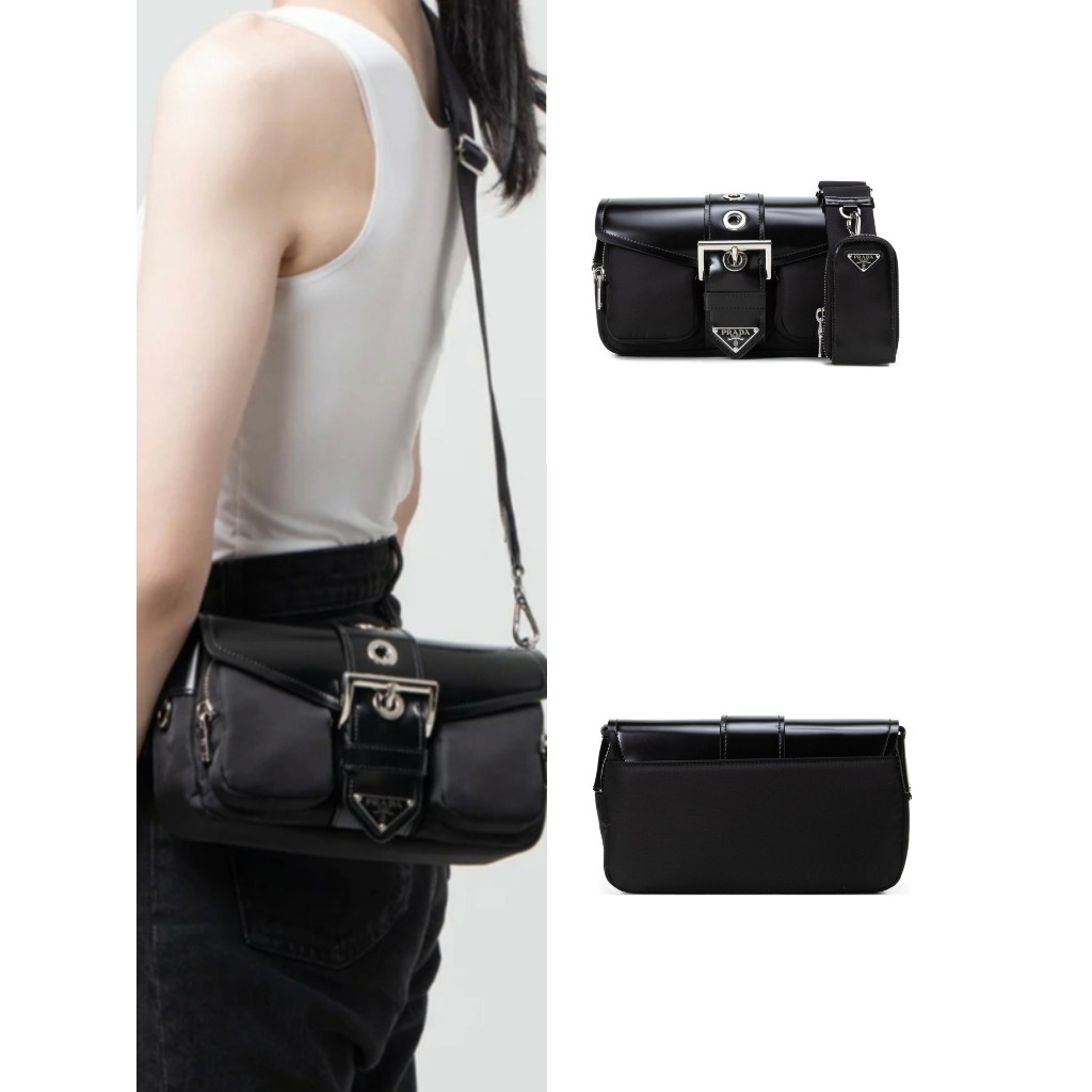 แท้ 100% / PRADA / ผู้หญิงสีดำ / กระเป๋าสะพาย / กระเป๋าสะพายข้าง