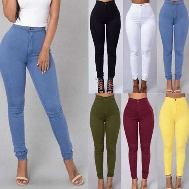 ❥ สีทึบกางเกงยีน Skinny ผู้หญิงสีขาวสีดําเอวสูง Render Vi