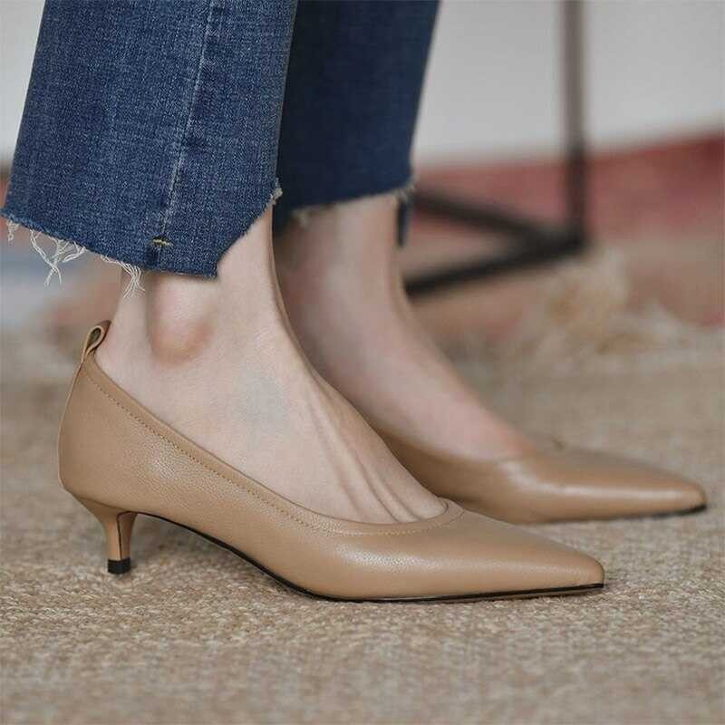 ❤ Low Heel Dress Pointed Slip-On Boat Solid Color Basic Pump Shoes Women's Office Fashion Simple