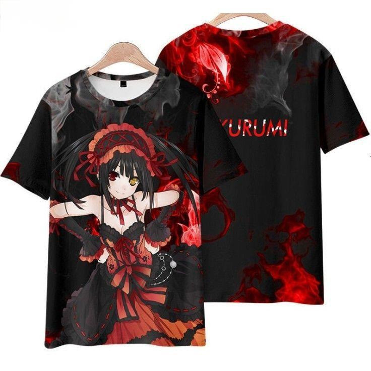 Date A LIVE Tokisaki Kurumi 3D เสื ้ อยืดลายการ ์ ตูนหลวมญี ่ ปุ ่ นเหมาะสําหรับทั ้ งชายและหญิง