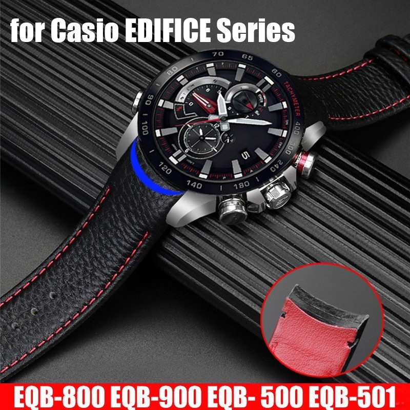 สายนาฬิกาข้อมือ หนังวัวแท้ ทรงโค้ง กันน้ํา อุปกรณ์เสริม สําหรับผู้ชาย Casio EDIFICE EQB-800BL 500 5