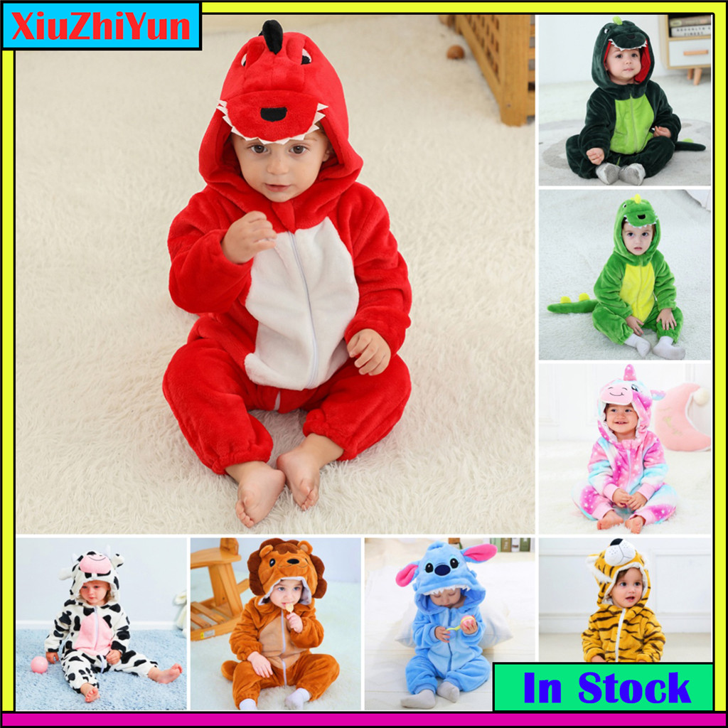 Baby Romper เด็กน่ารักไดโนเสาร์สีแดง Stitch วัวการ์ตูน Overalls ทารกแรกเกิดเด็กหญิง Onesies Flannel roupa babyil ชุดนอนเครื่องแต่งกาย