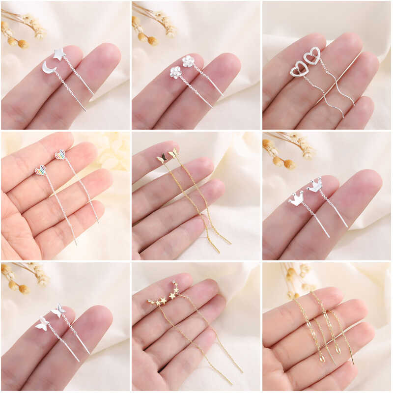 Travel Department {PYAO Store} S Sier Threader Set Long Earings for Women Hikaw Non Tarnish Earring 