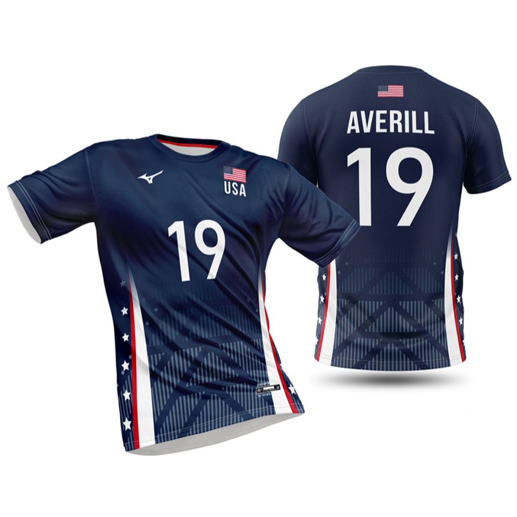 เสื้อยืดวอลเลย์บอลโอลิมปิกผู้ชายสหรัฐอเมริกา 2025 (สีแดง, สีขาวและสีฟ้า)