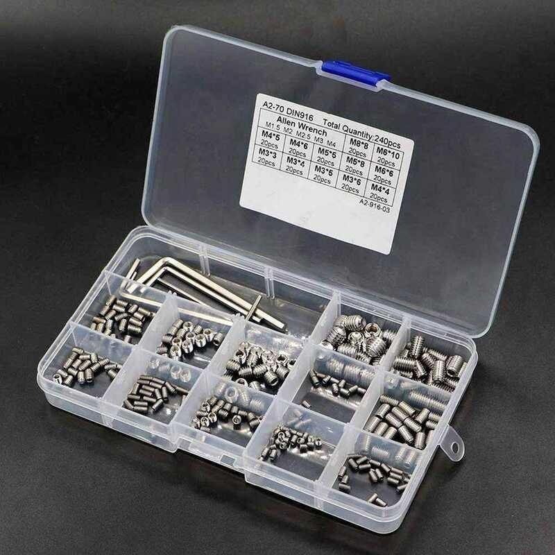 LY Grub 240Pcs Screw Cup Point Hex Head Socket Set M3x3 M3x4 M3x5 M4x4 M4x5 M4x6 M5x5 M5x8 M6x6 M6x