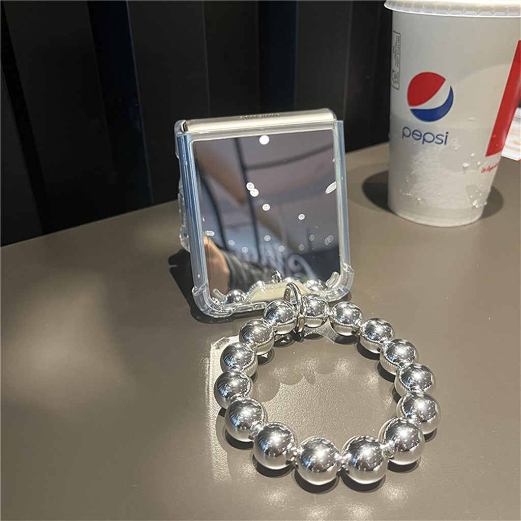 SAMSUNG Insหรูหราเกาหลีชุบลูกปัดสร้อยข้อมือกระจกสําหรับsamsung Galaxy Z Flip 6 4 5G Z Flip3 4 Zflip5 Flip 6 ฝาครอบกันกระแทก