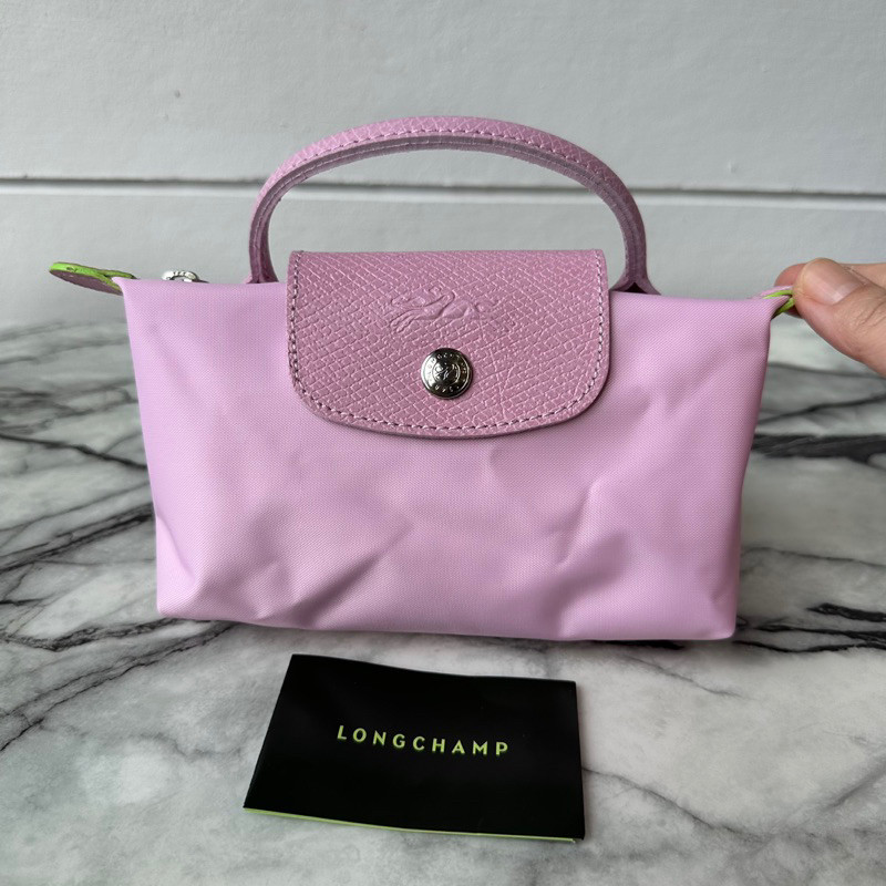 ♞แท้ พร้อมส่ง LC Longchamp Le Pliage Pouch With Handle รุ่น Green  สี : ชมพู / Rose